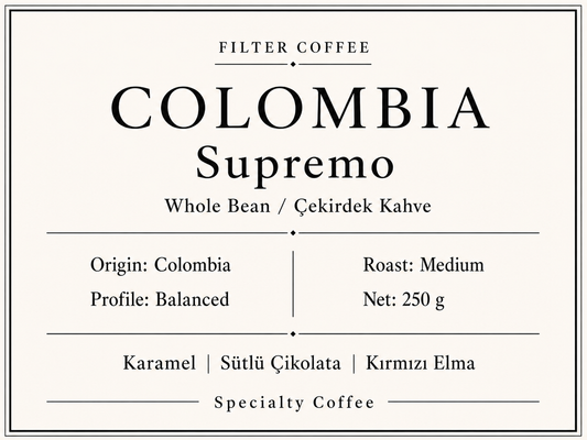 Colombia Medellin Supremo Çekirdek Kahve 250 G