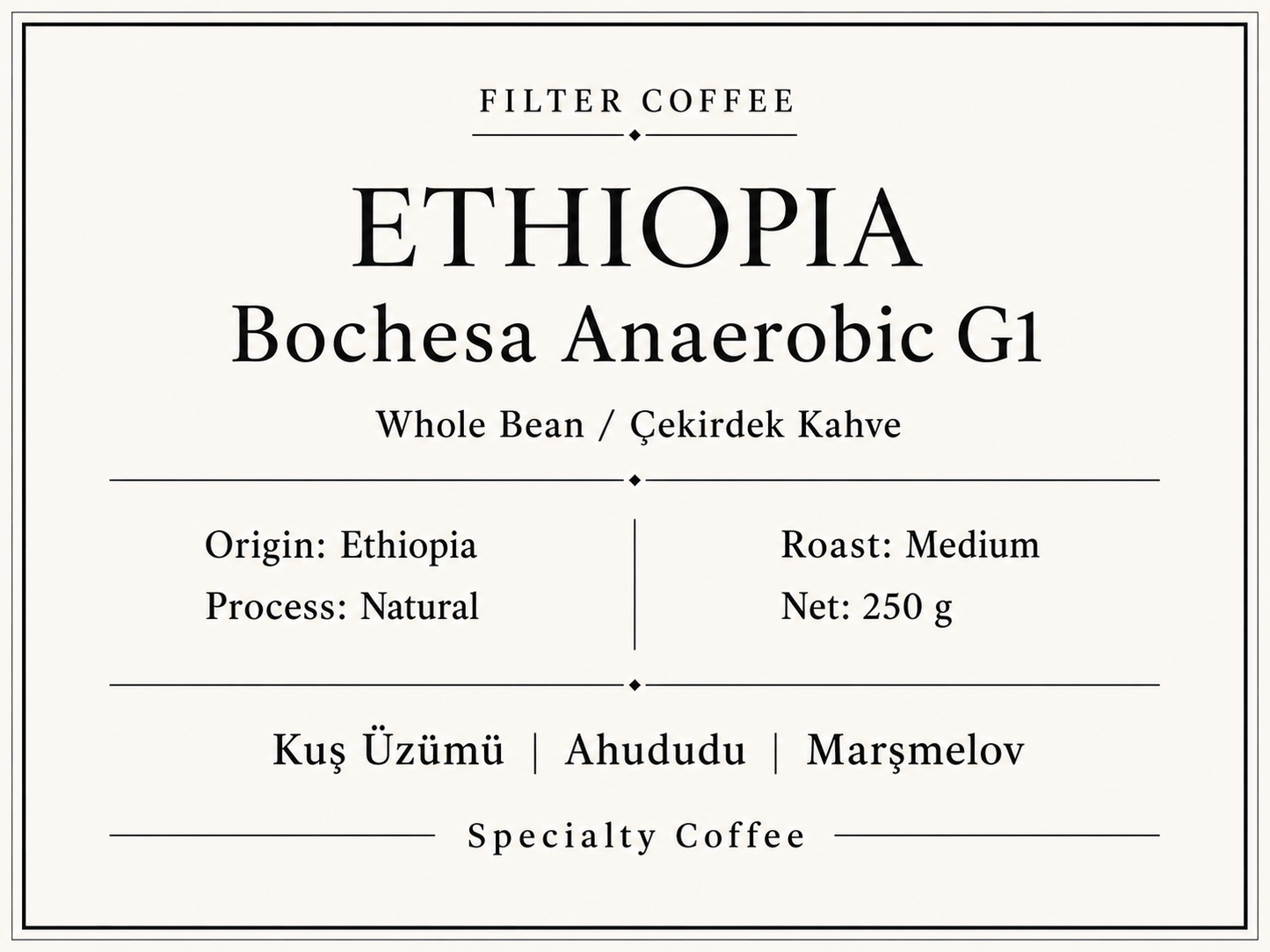Ethiopia Bochesa Anaerobic G1 Çekirdek Kahve 250 G